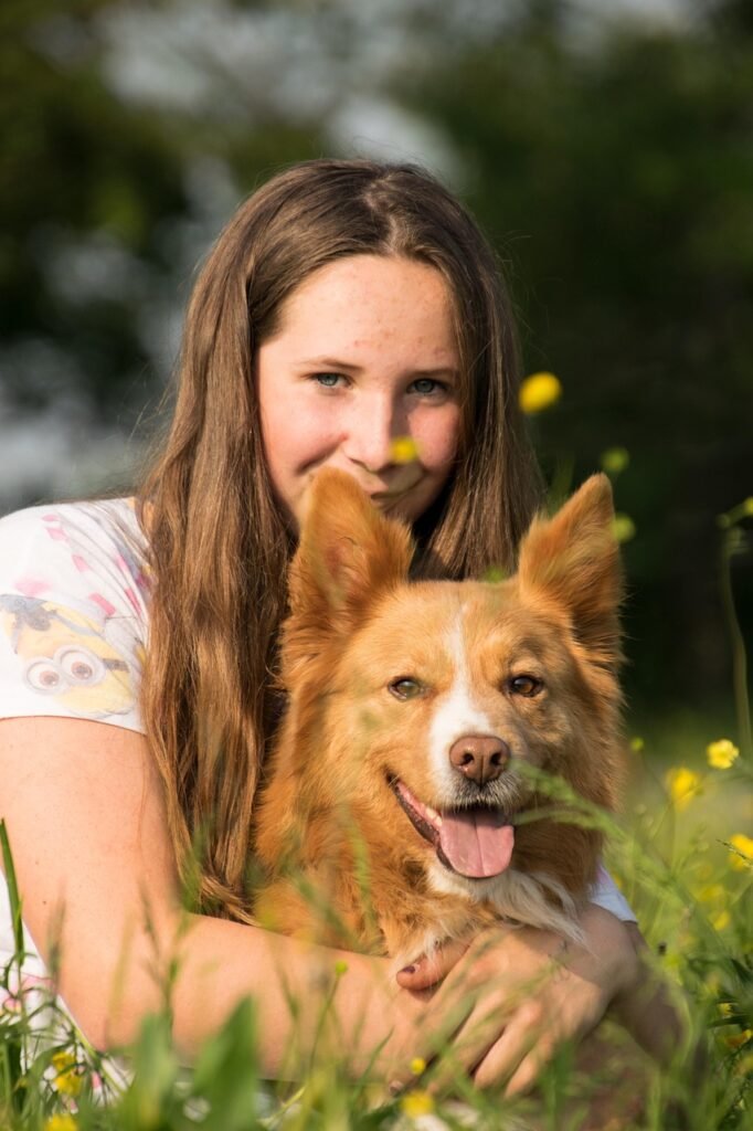 dog, human, girl, pet, friend, love, trust, animal, nature, portrait